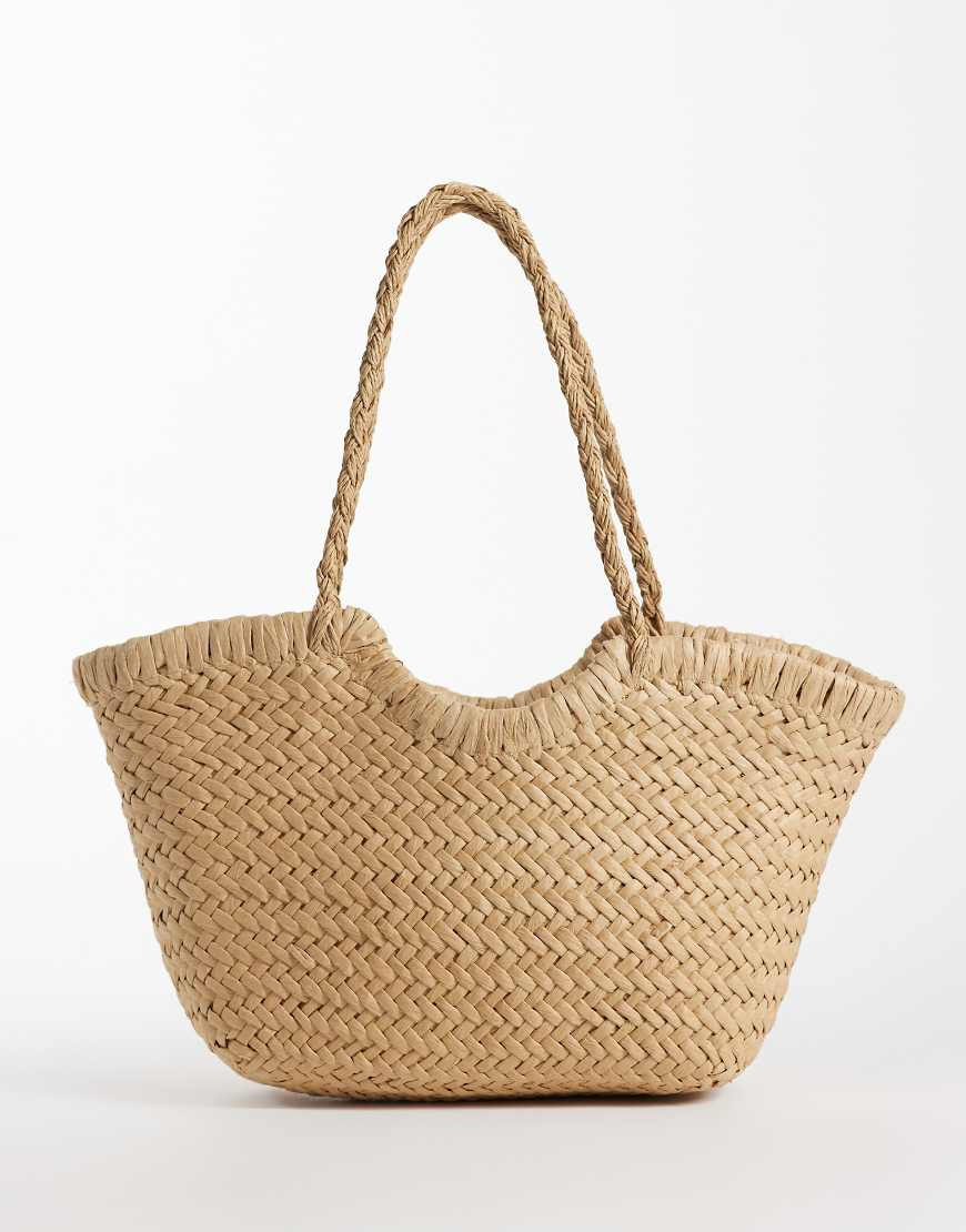Gina Tricot braided straw tote bag in light brown | ASOS (Global)