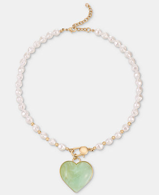Heart Imitation Pearl Pendant Necklace, 16" + 2" extender | Macy's