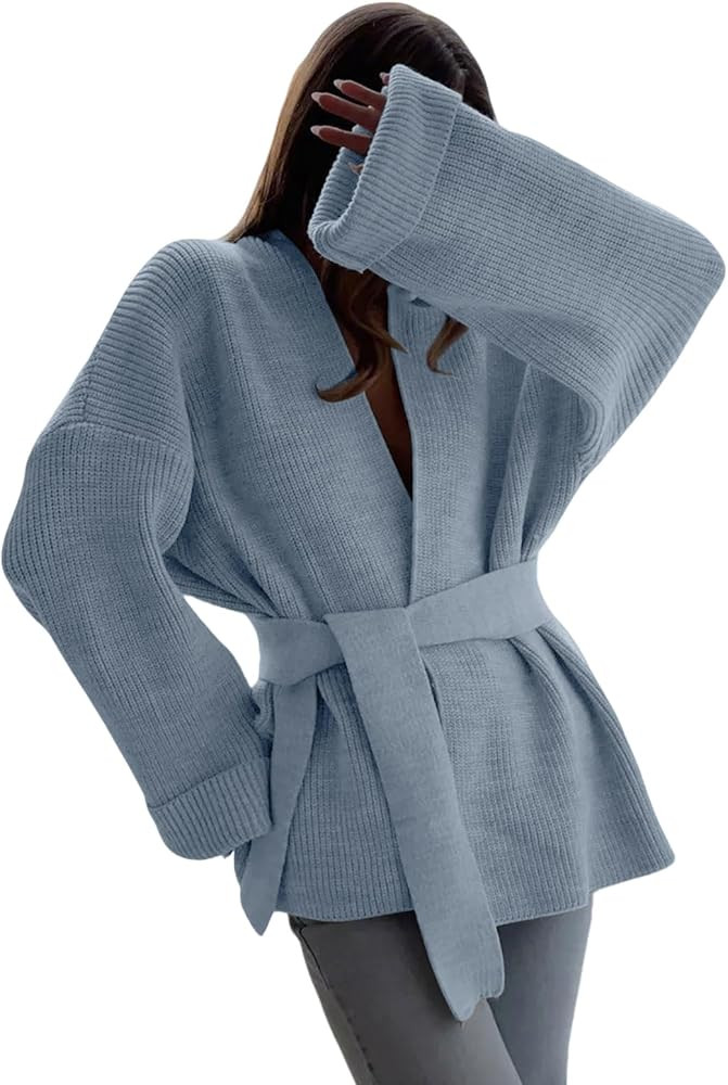utcoco Womens Oversized Knit Cardigan Belted Wrap Sweater Long Sleeve Loose Fit Open Front Coat f... | Amazon (US)