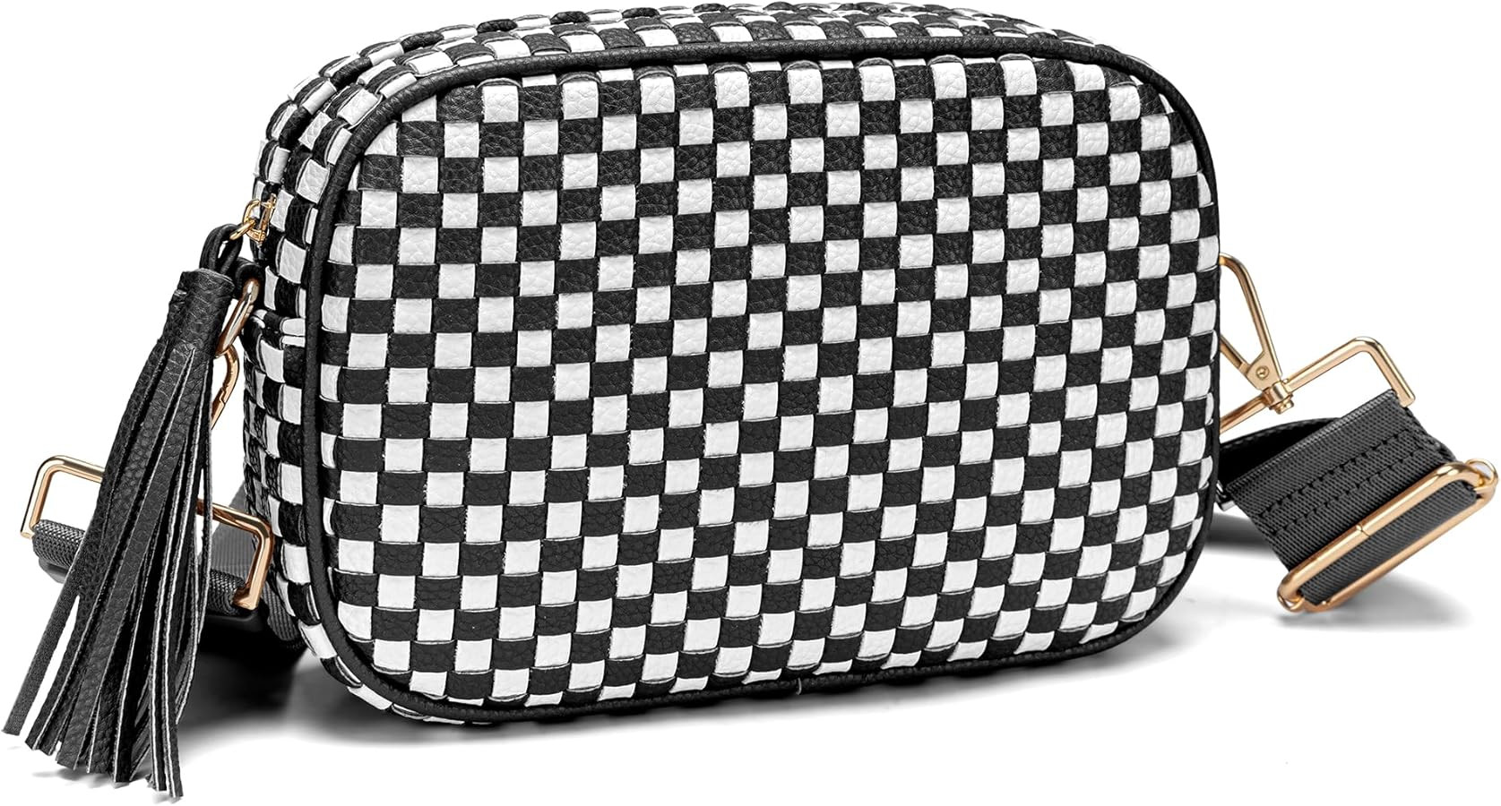 Small Woven Checkered Crossbody Bag for Womenl Cute Vegan Leather Purses Trendy Shoulder Handbags... | Amazon (US)