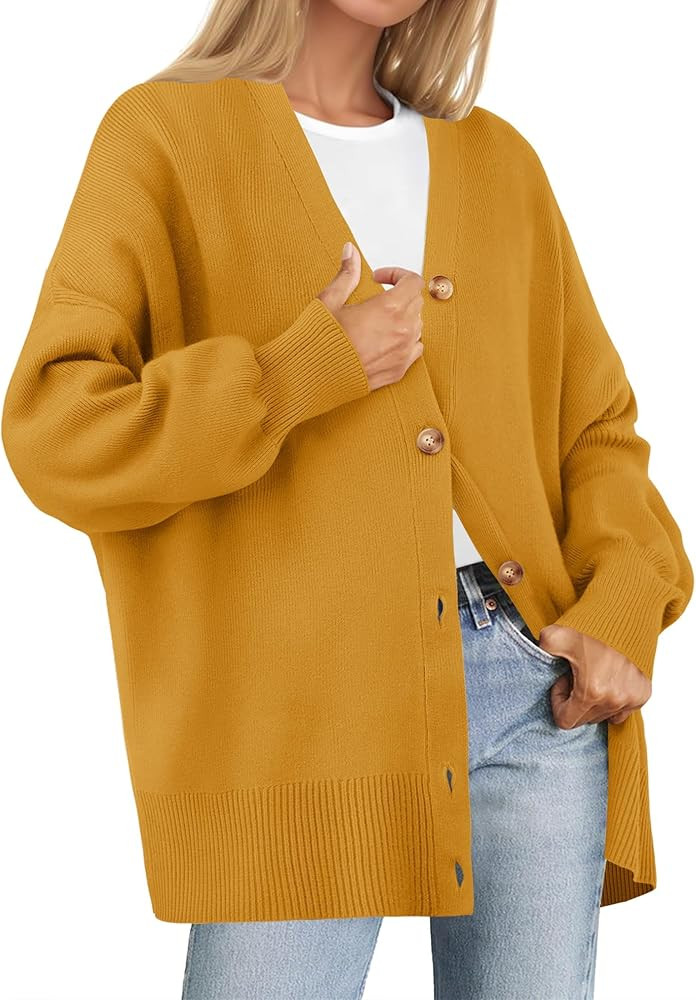 ZESICA Women's 2024 Casual Long Sleeve Cardigan V Neck Button Down Open Front Knit Loose Oversize... | Amazon (US)