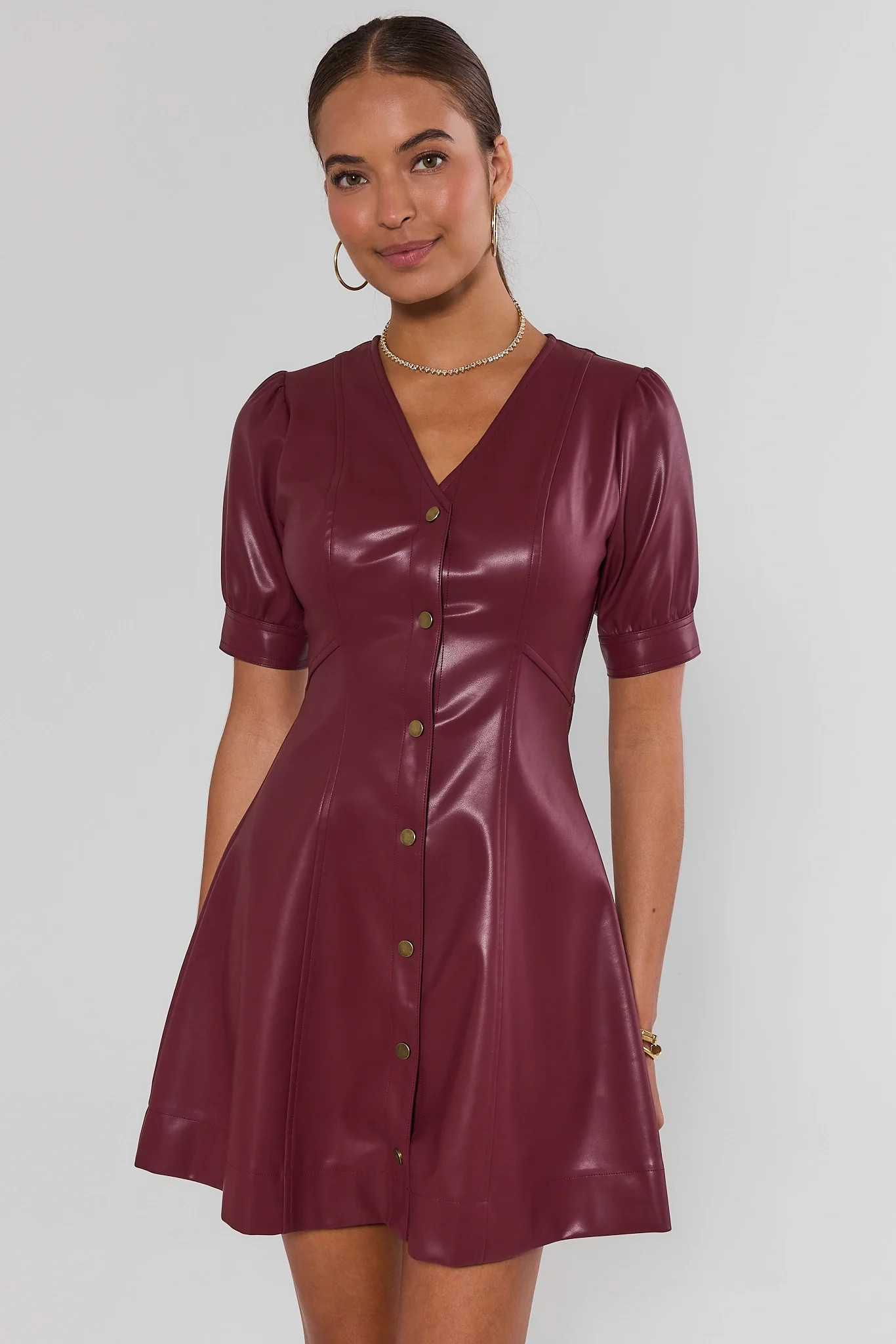 Burgundy Faux Leather Short Dress | Avara