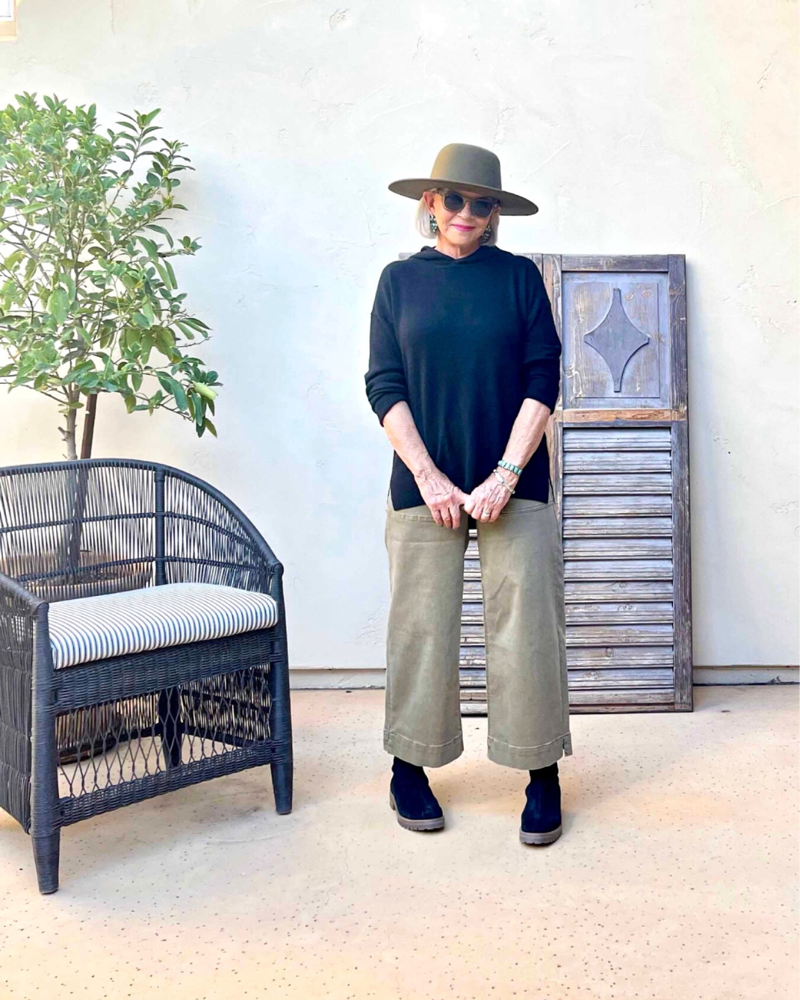 Casual Cashmere over 50 outfit, cashmere hoodie. gigi pip hat, anthro pant

#LTKstyletip #LTKSeasonal #LTKworkwear