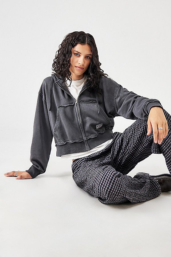BDG Charcoal Zip-Up Cropped Hoodie Sweatshirt in Dark Grey, Women's at Urban Outfitters | Urban Outfitters (US and RoW)