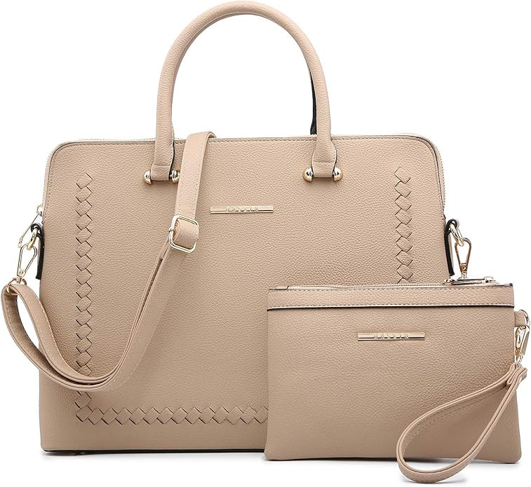 Dasein Women Slim Large Handbag Purse Vegan Leather Work Bag Tote Shoulder Bag w/Matching Clutch | Amazon (US)