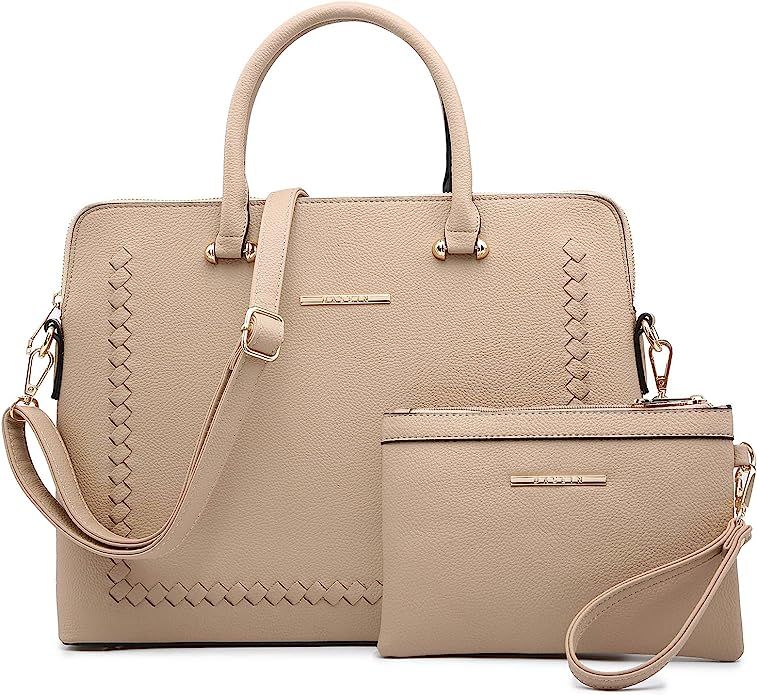 Dasein Women Slim Large Handbag Purse Vegan Leather Work Bag Tote Shoulder Bag w/Matching Clutch | Amazon (US)