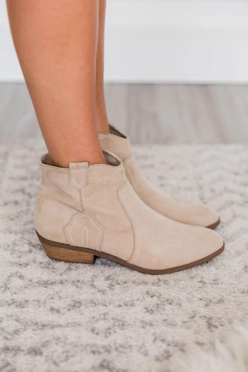 Maddie Western Taupe Booties | The Pink Lily Boutique