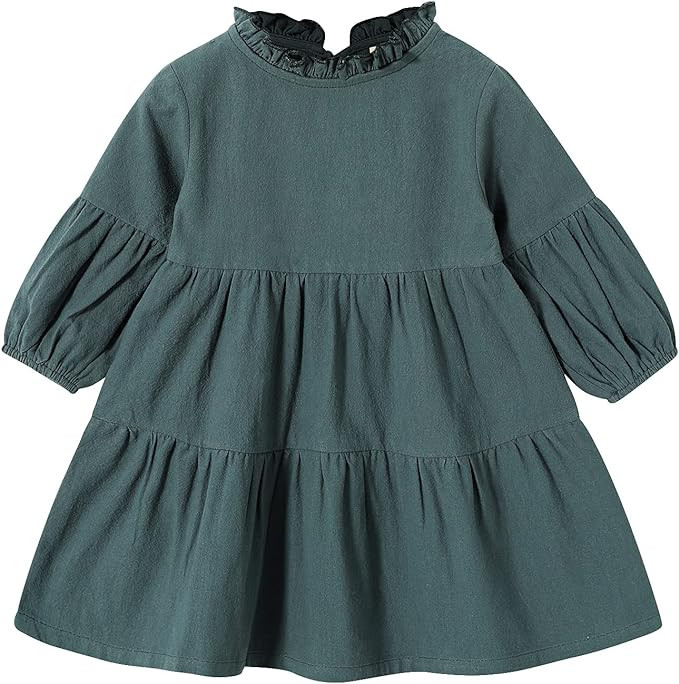 Toddler Kids Baby Girl Dress Lantern Long Sleeve Solid Color Casual Dresses Girls Fall Winter Out... | Amazon (US)