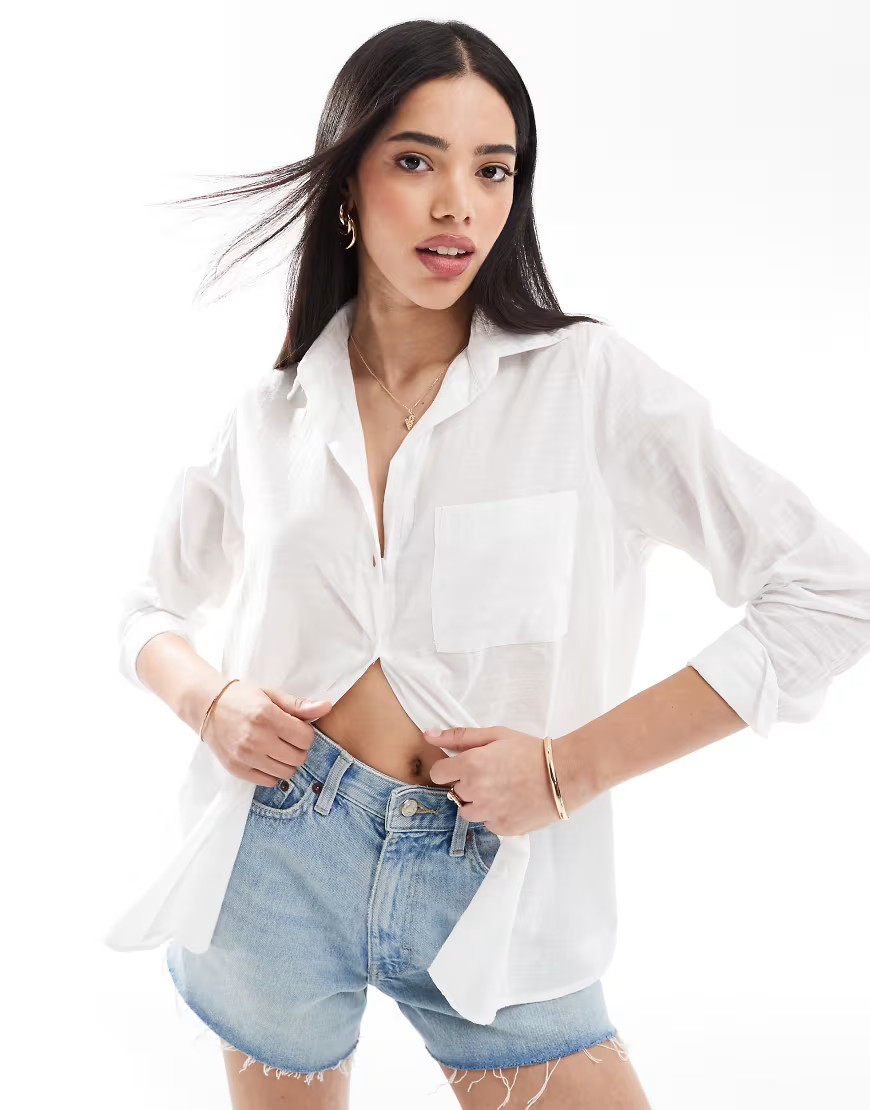 ONLY loose fit textured shirt in white | ASOS (Global)