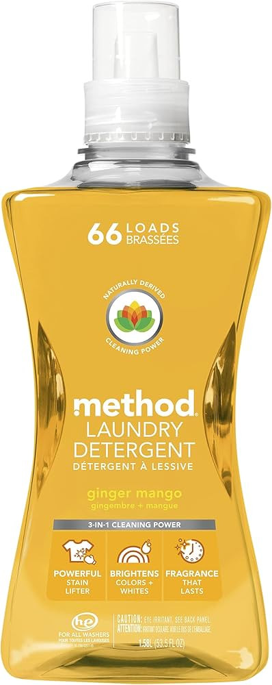 Method Liquid Laundry Detergent, Ginger Mango, 66 Loads Per Bottle, Hypoallergenic + Biodegradabl... | Amazon (US)
