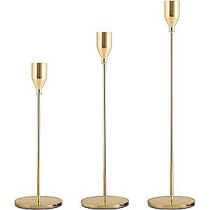 SHIONSON Gold Candlestick Holders Set of 3 for Taper Candles,Table Decorative Metal Candle Holder... | Amazon (US)