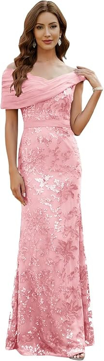 Mermaid Off the Shoulder Sequin Lace Mother of Bride Dresses for Women Prom Dresses Formal Evenin... | Amazon (US)