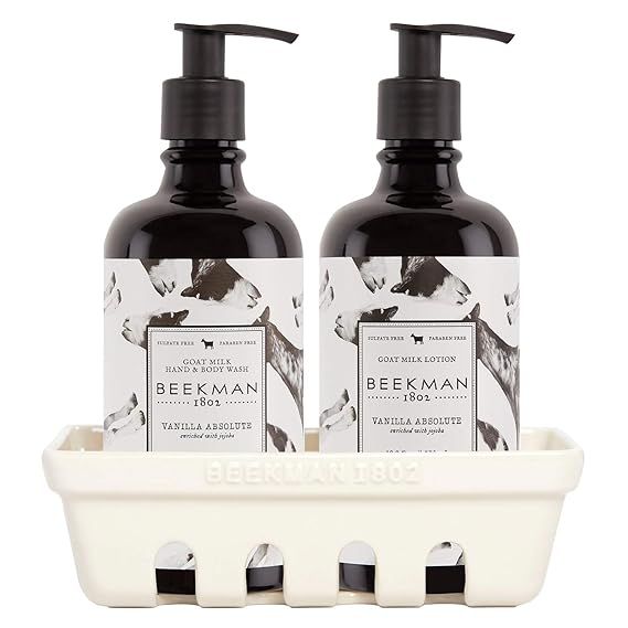 Beekman 1802 - Hand Care Caddy Set - Vanilla Absolute - Goat Milk-Based Hand Wash & Lotion Set fo... | Amazon (US)