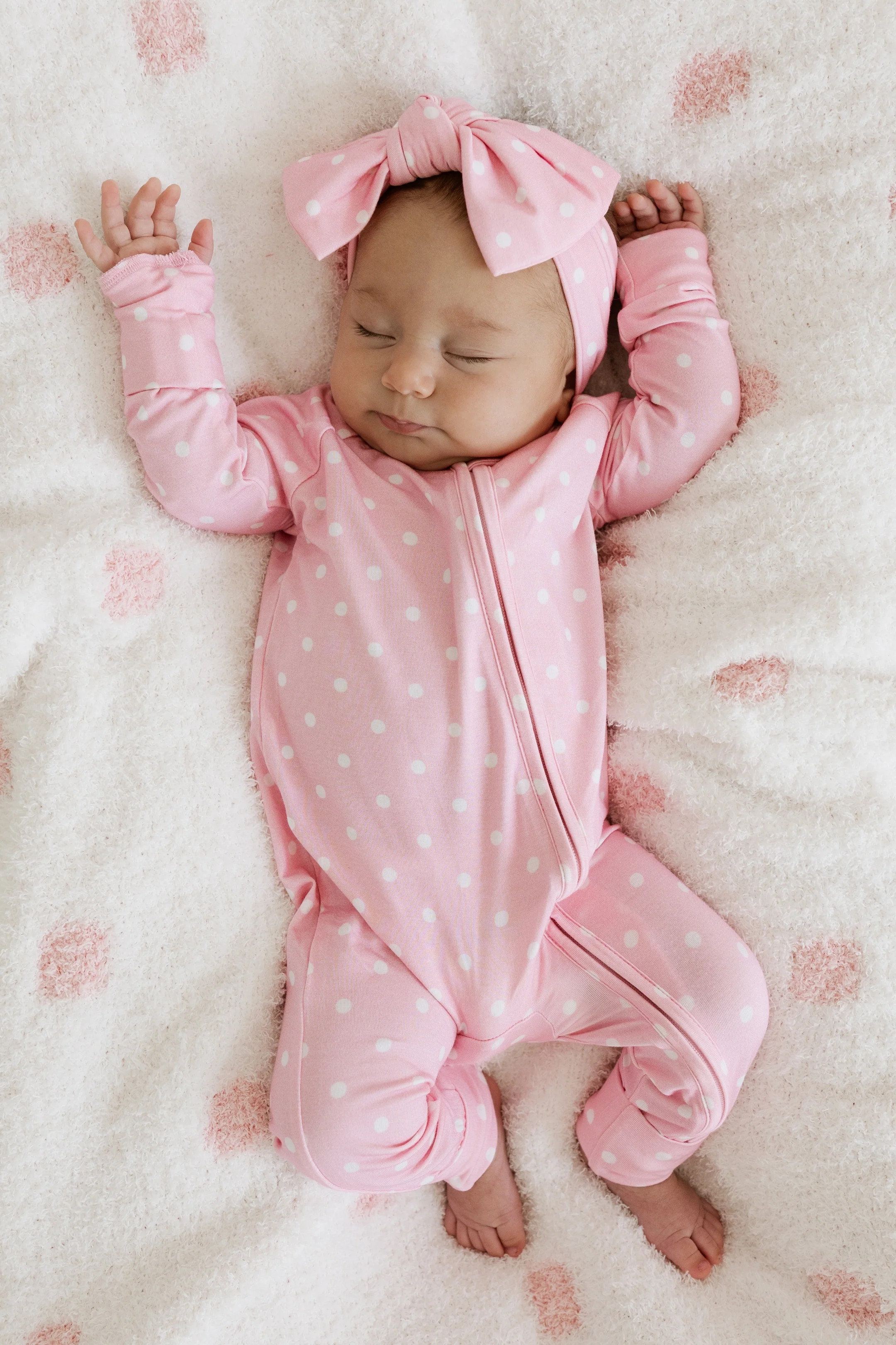 Pink and White Polka Dot Zipper Romper | Bamboo Baby Pajamas | In My Jammers | In My Jammers