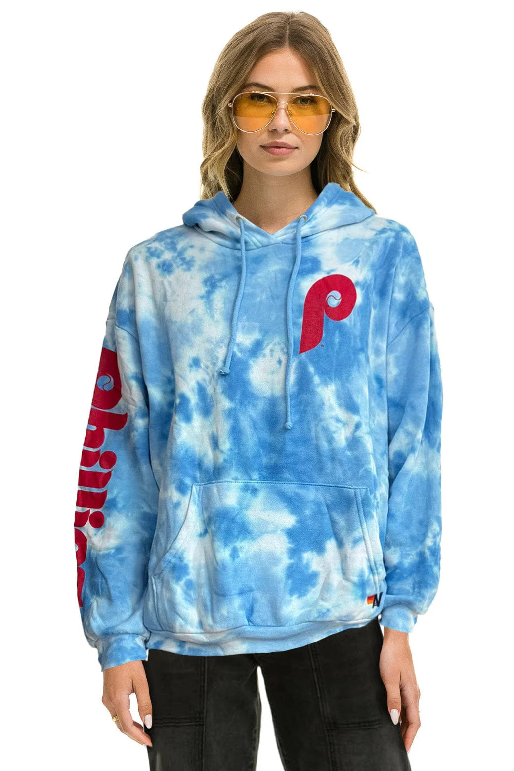 PHILLIES HAND DYED RELAXED PULLOVER HOODIE - TIE DYE BLUE | Aviator Nation
