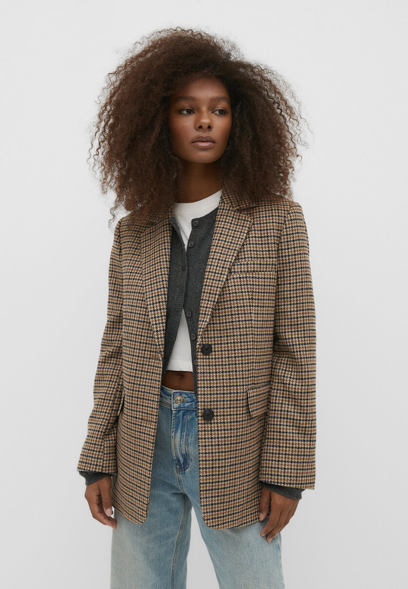 Straight printed blazer - Women's fashion | Stradivarius United Kingdom | Stradivarius (UK)