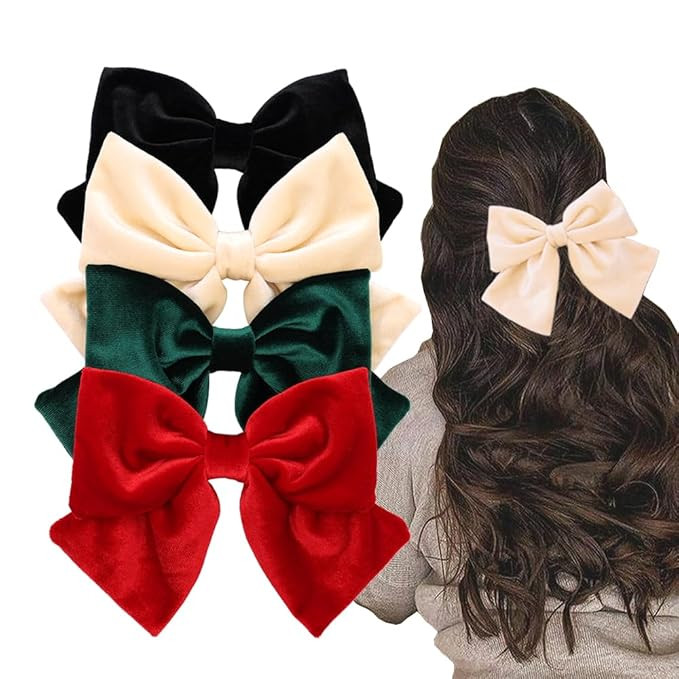 Pack of 4 Large Velvet Bow with French Barrettes for Women and Girls Vintage Hair Bows Clips Acce... | Amazon (US)
