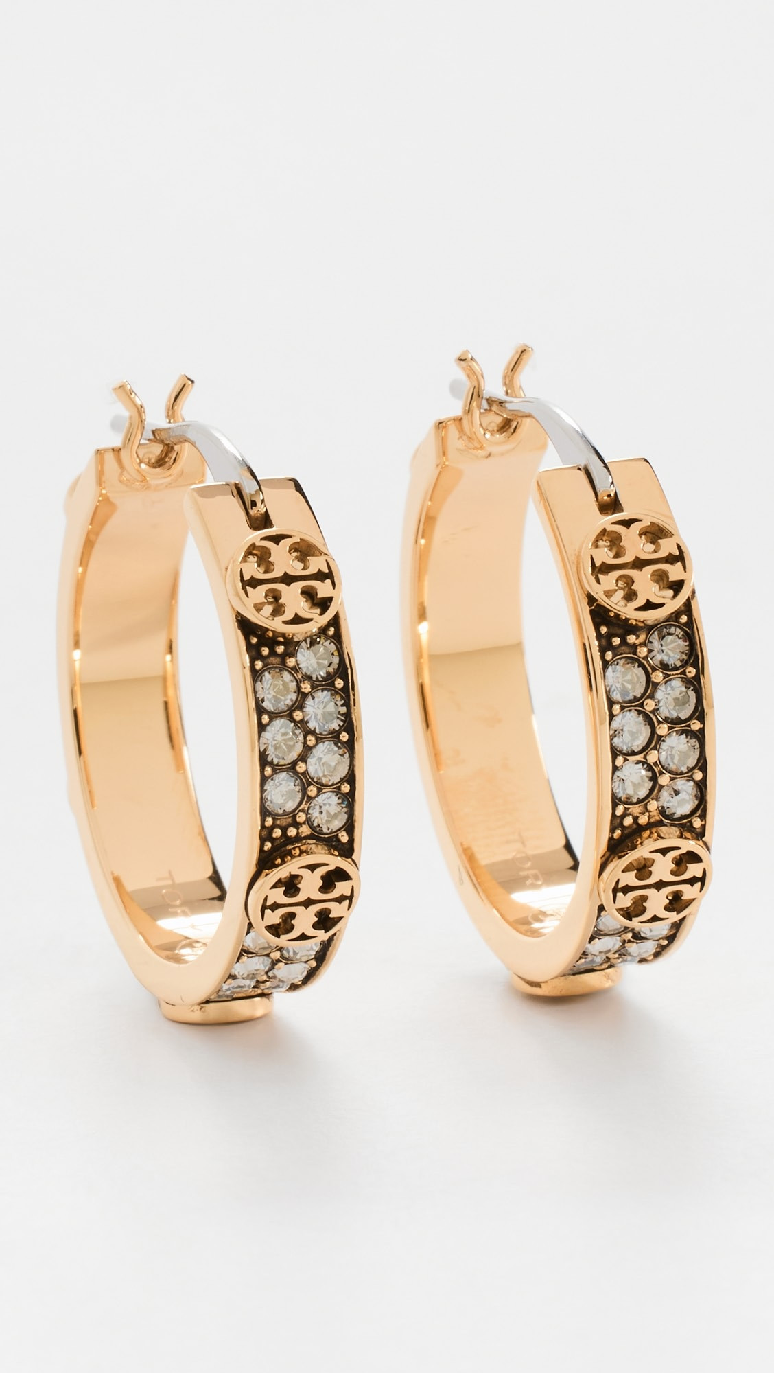 Tory Burch Small Icon Pave Hoop Earrings | Shopbop | Shopbop