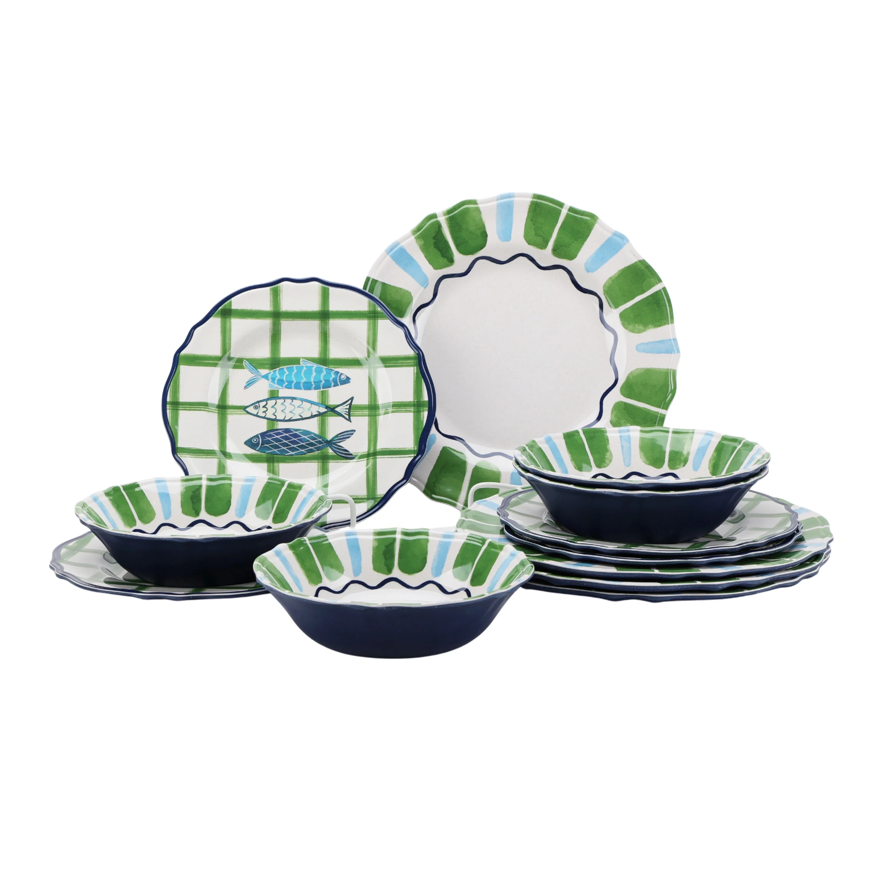 Beautiful 12-Piece Bamboo Melamine Dinnerware Set, Multi-Color by Drew Barrymore | Walmart (US)