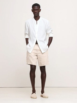 Standard-Fit Linen Banded-Collar Shirt | Banana Republic (US)