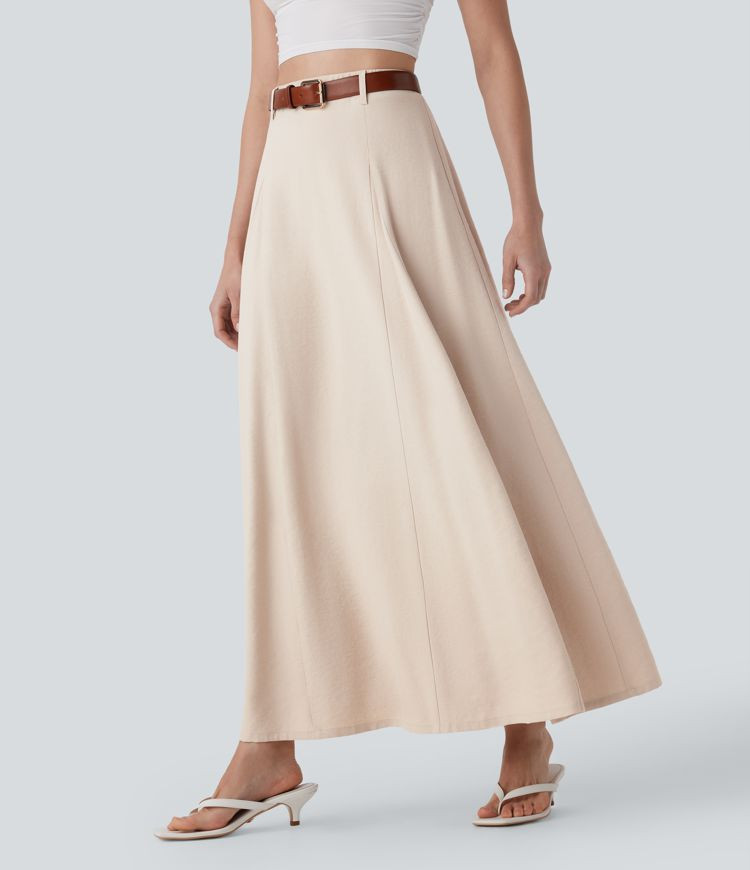 Women’s High Waisted Maxi Casual Linen-Feel Flare Skirt - Halara | HALARA