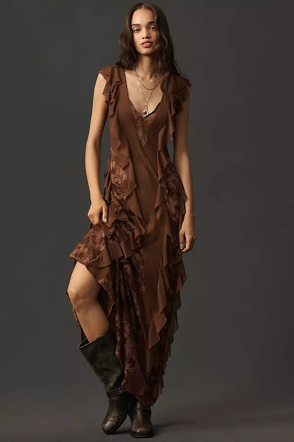 AFRM Trista Ruffle-Sleeve V-Neck Maxi Dress | Anthropologie (US)