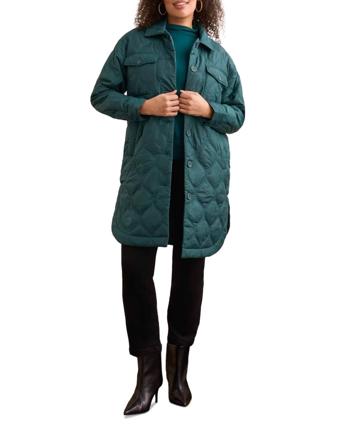 Tribal Women's Long Quilted Button-Up Jacket with Pockets - Opalgreen | Macy's