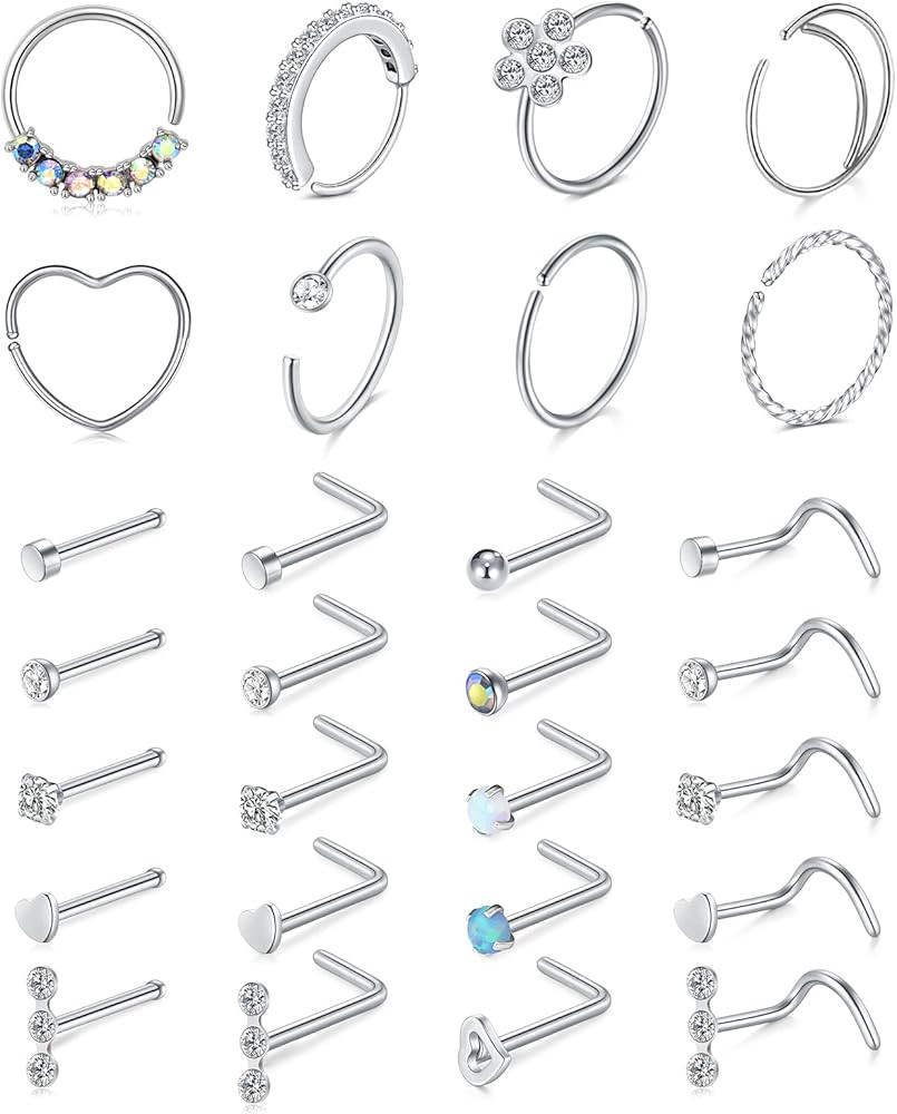 Mayhoop 20g Stainless Steel Nose Rings Hoop L Shape Nose Studs Nose Screw Bone Silver Rose Gold B... | Amazon (US)