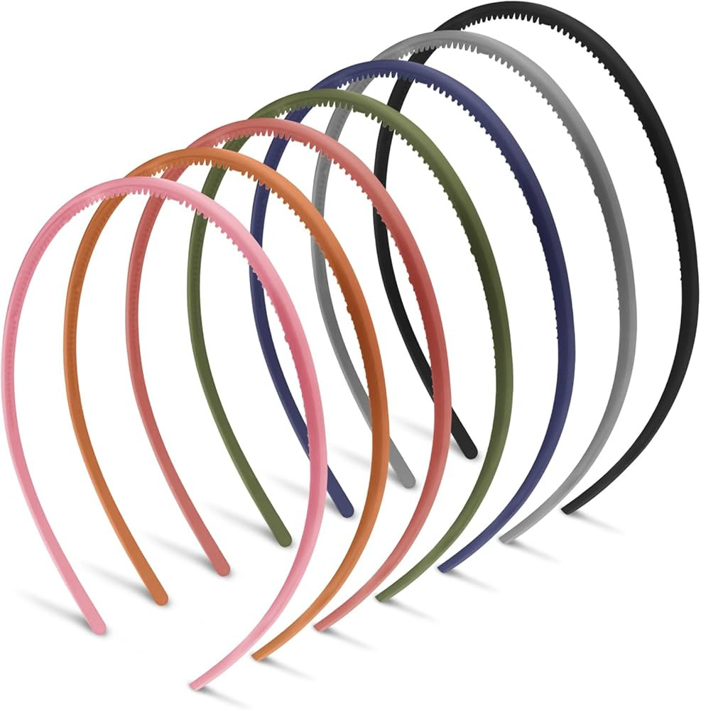 Thin Headbands, 7 Colors 4mm Skinny Headbands, No Slip Comfortable Plastic Headband with Teeth | Amazon (US)