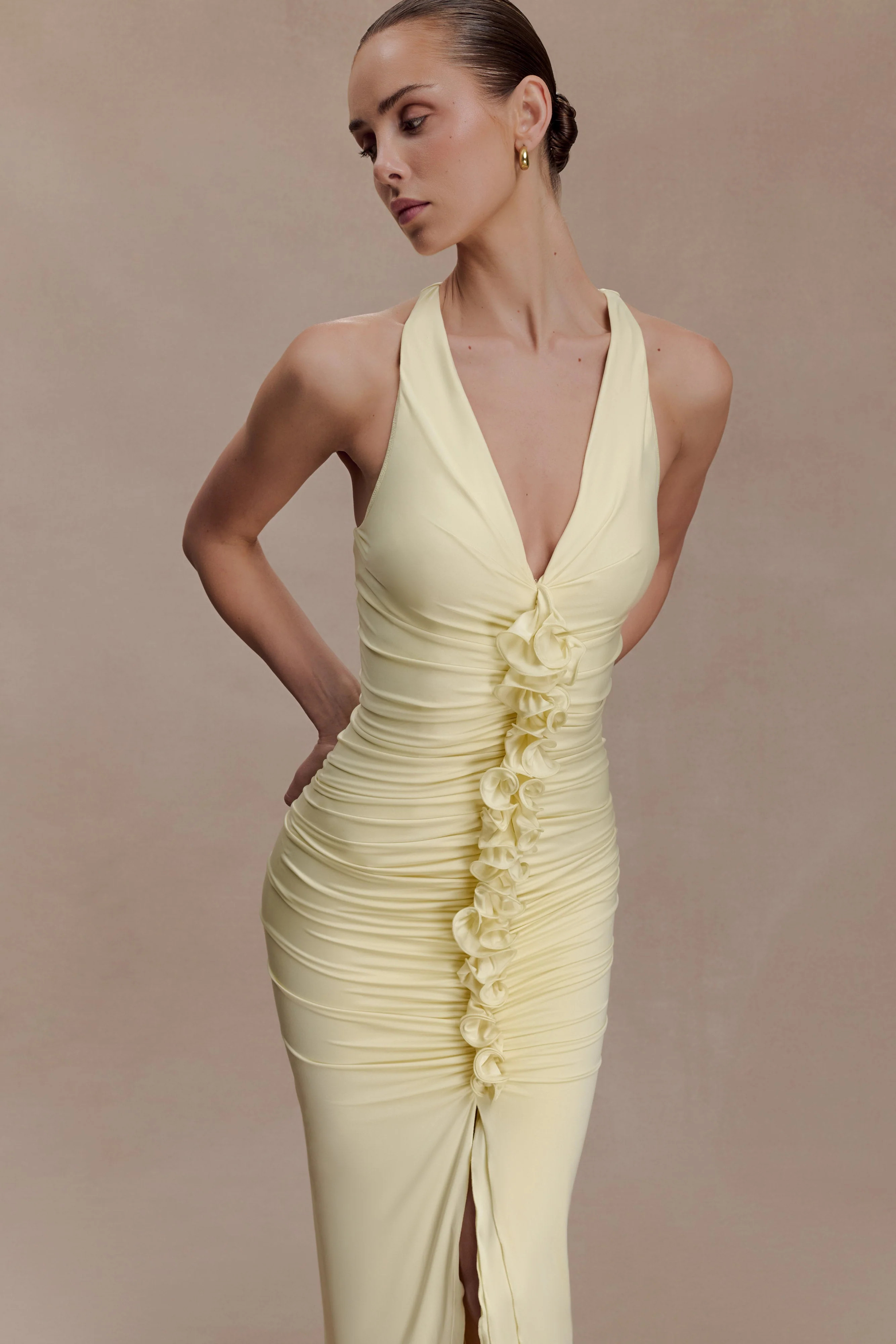 Slinky Ruffle Maxi Dress - Lemon | MESHKI US