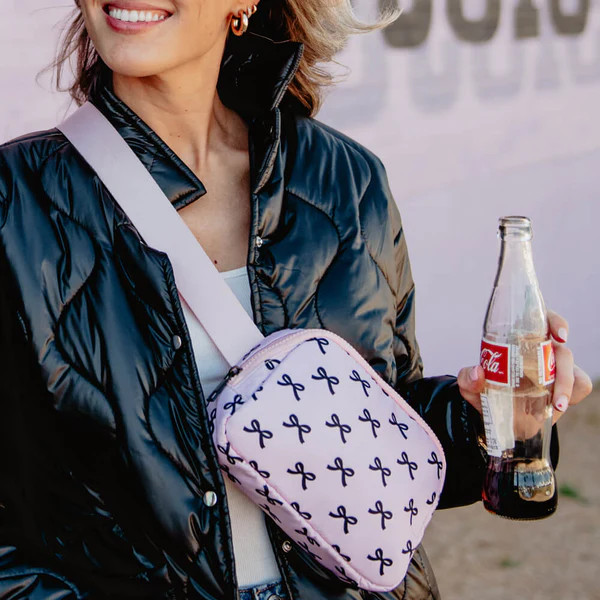 Black & Pink Mini Coquette Bows Belt Bag | Katydid.com