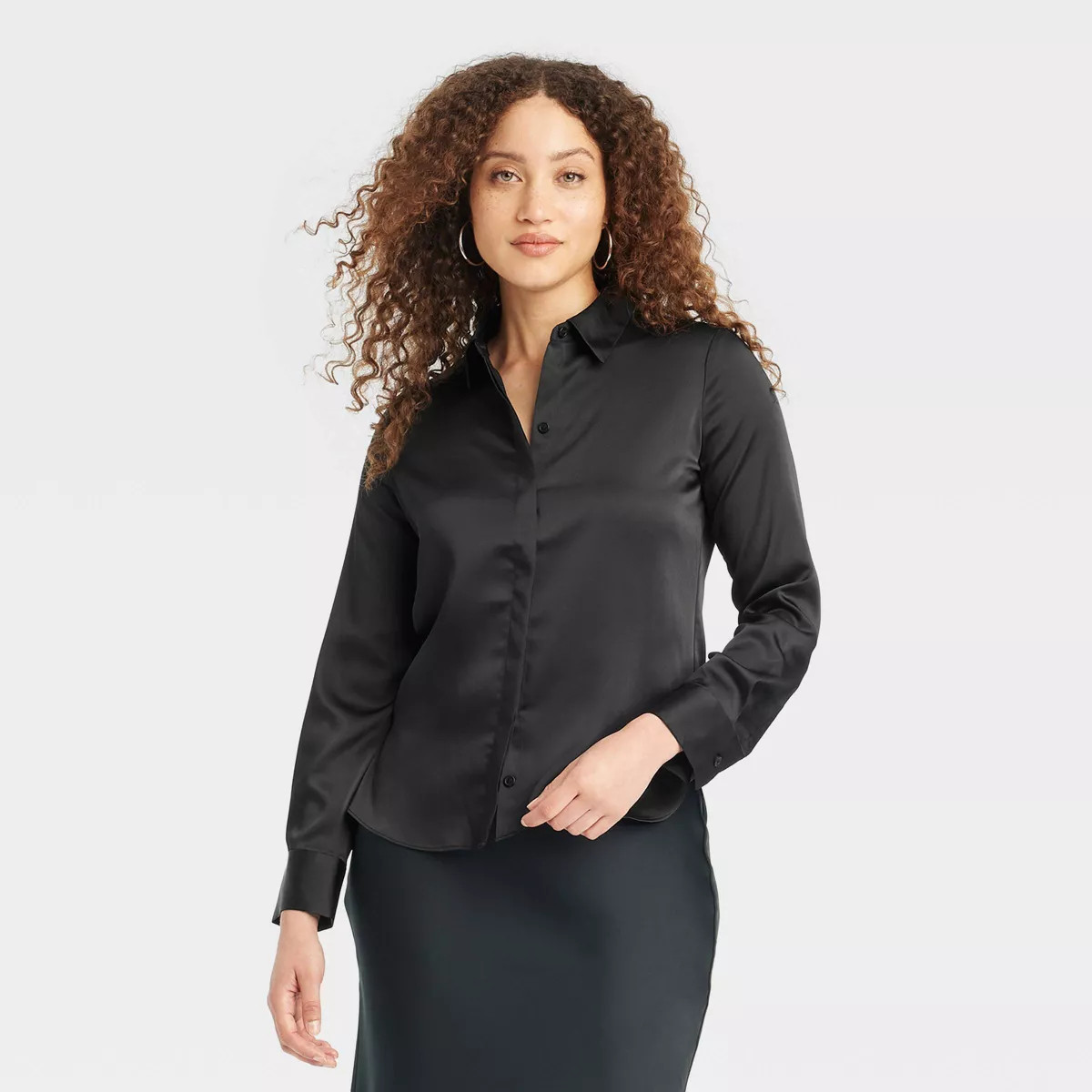 Women's Long Sleeve Button-Down Satin Shirt - A New Day™ | Target