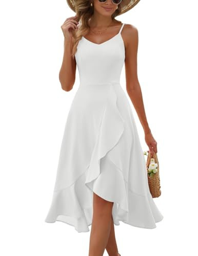 DRESSTELLS Cocktail Dress for Woman, White Summer Graduation Party Formal Wedding Guest Church Confirmation Aline Fit Flare High Low Dresses White L | Amazon (US)