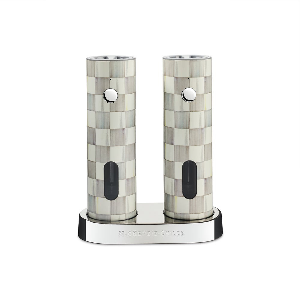 Sterling Check Electric Salt & Pepper Grinder Set | MacKenzie-Childs