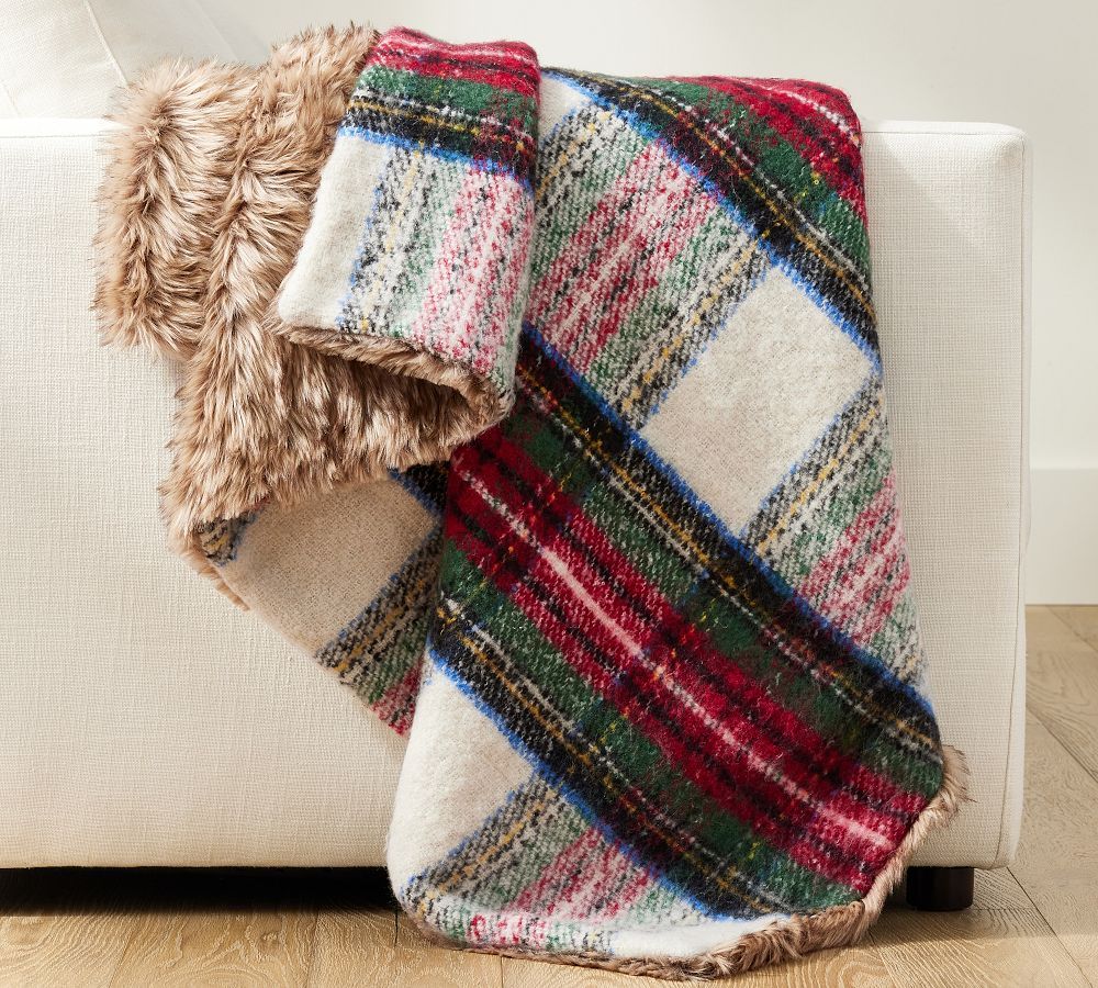 Stewart Plaid Faux Fur Back Throw | Pottery Barn (US)