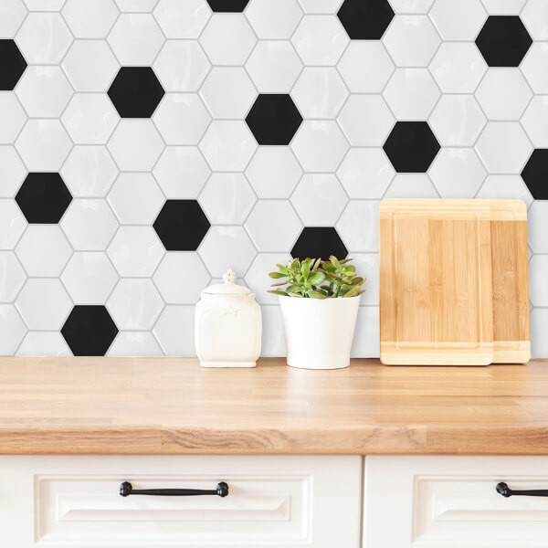 Black And White Large Hexagon Peel and Stick Backsplash | WallPops