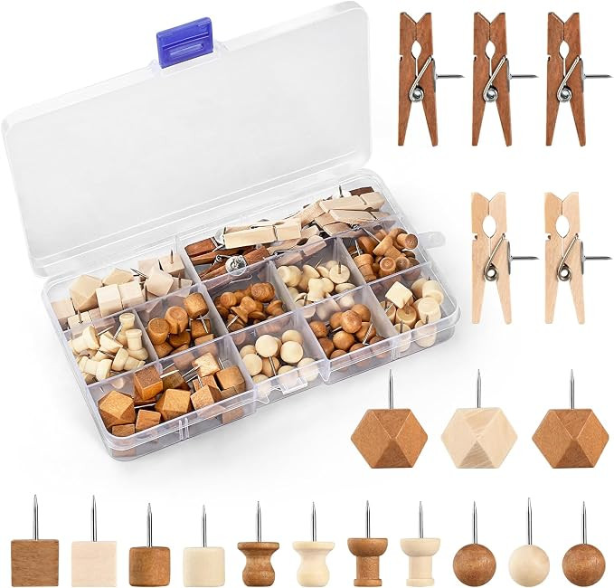 114Pcs Decorative Push Pins in 7 Types and 2 Colors Wooden Push Pins Cute Thumb Tacks Clips for C... | Amazon (US)