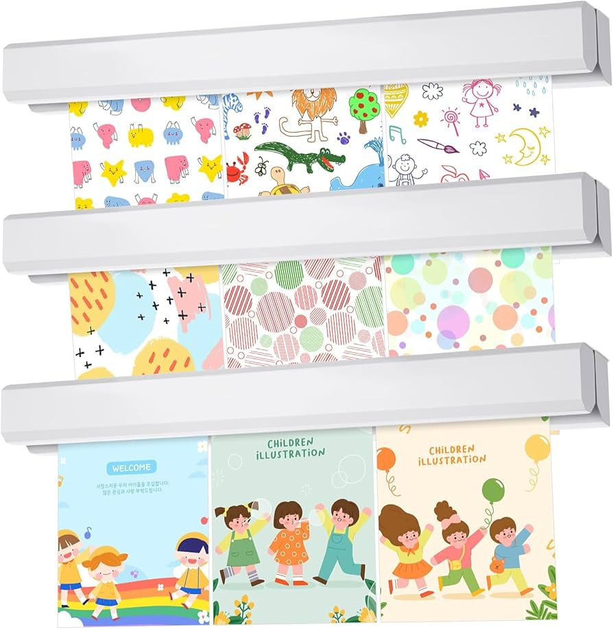 3 Pack Wall Mounted Hanging Magnetic Artwork and Picture Display Bar for Displaying Pictures and ... | Amazon (US)