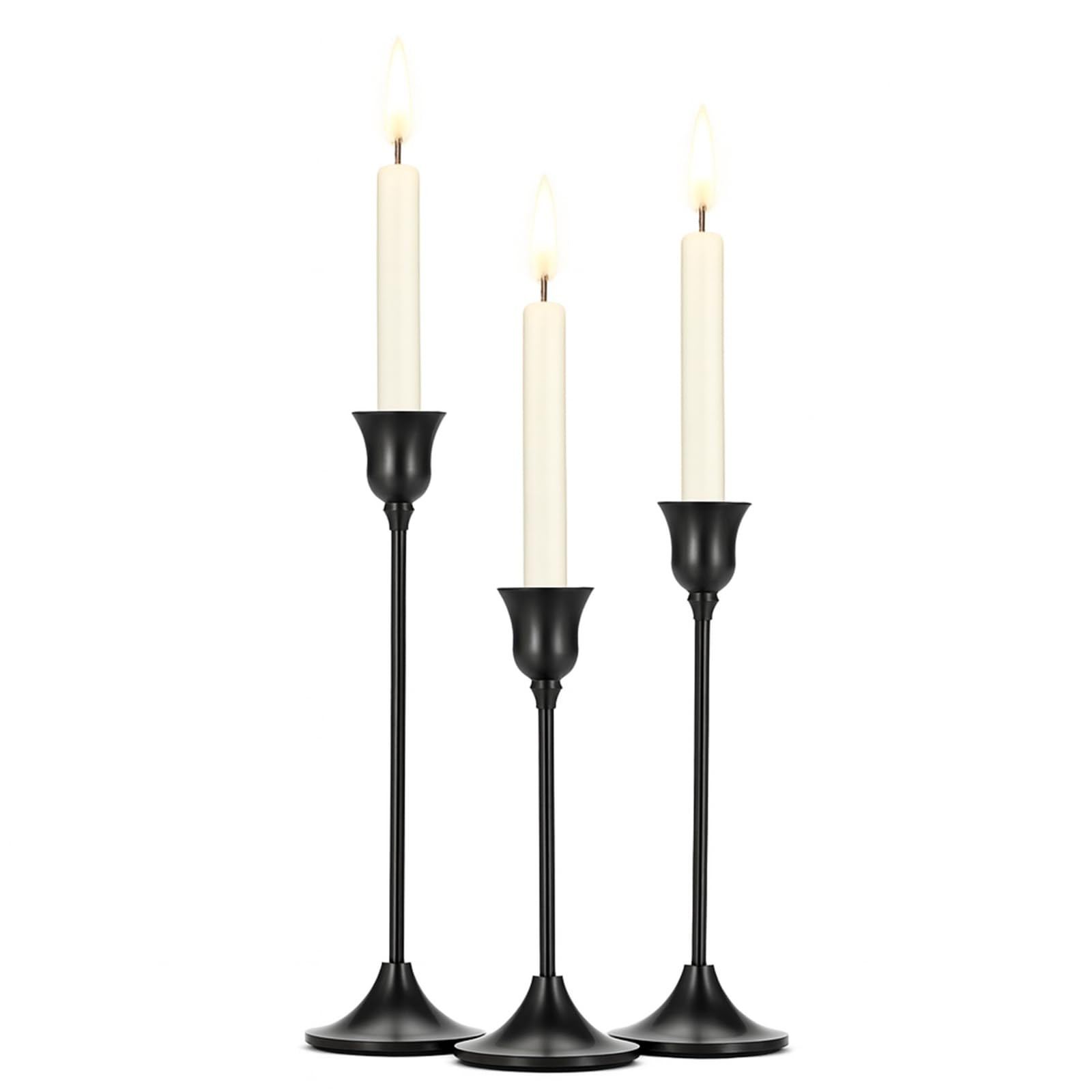 Tifanso Black Candle Stick Holder - 3PCS Taper Pillar Tall Candlestick Holders, Metal Vintage Dec... | Amazon (US)