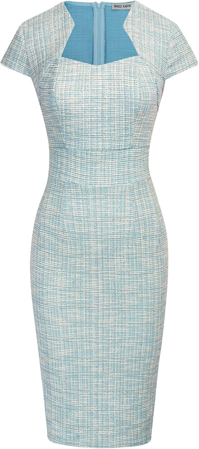 GRACE KARIN Women's Gorgeous Work Pencil Dress Cap Sleeve Sexy Bodycon Dress | Amazon (US)