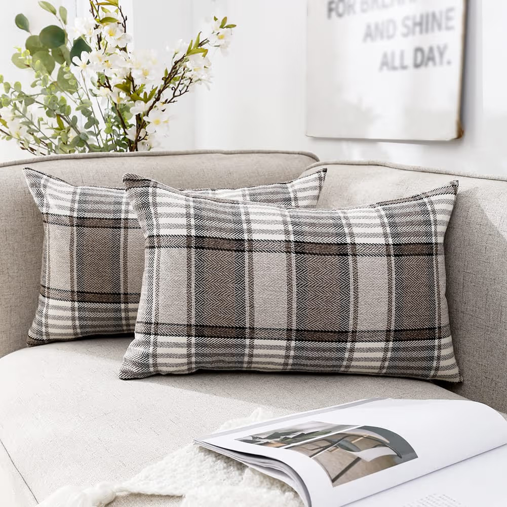 CARRIE HOME Brown Tartan Plaid Lumbar Pillow Cover 12x20 Set of 2 Farmhouse Buffalo Plaid Brown S... | Amazon (US)