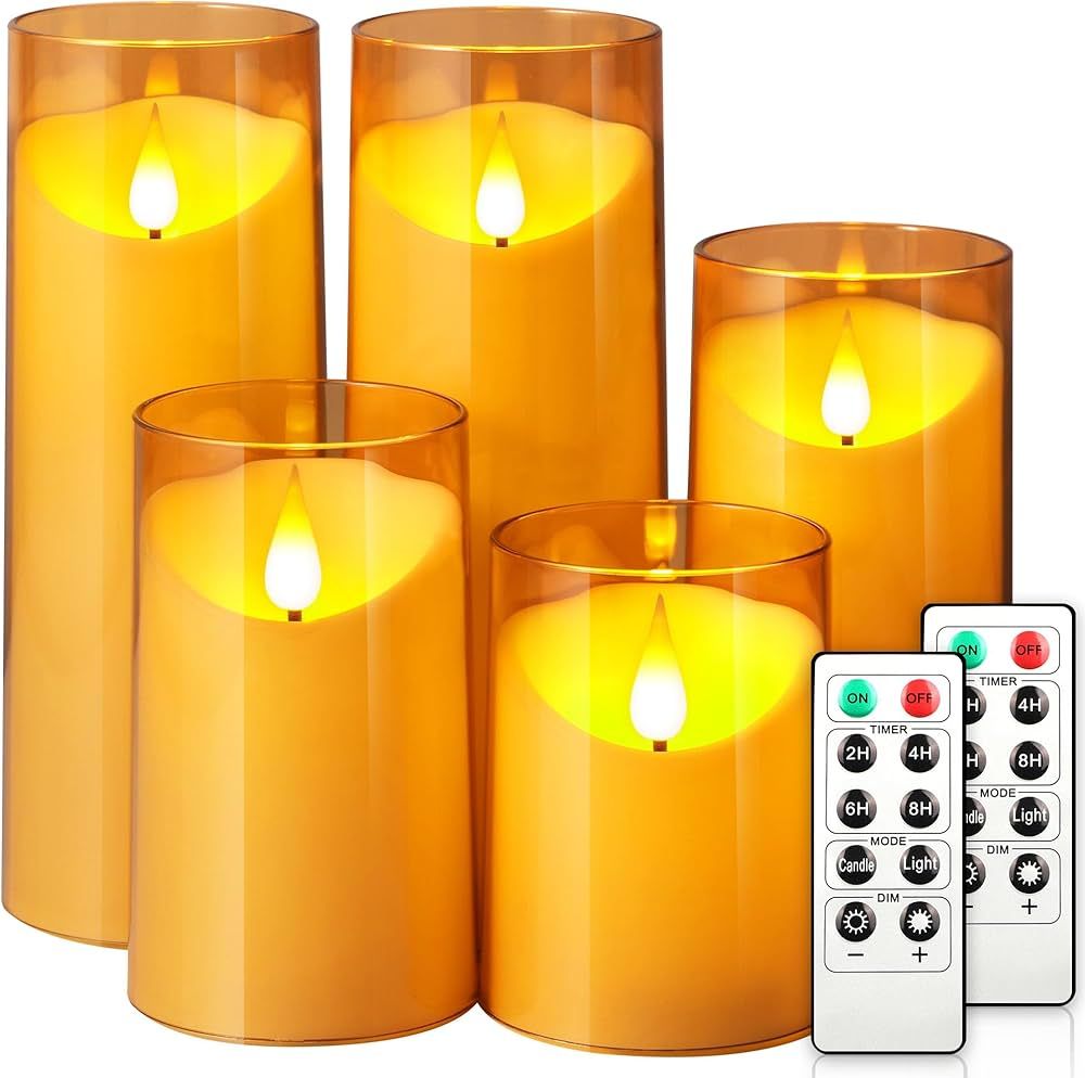NURADA Flickering Flameless Candles: Acrylic LED Pillar Candles Battery Operated with Remote and ... | Amazon (US)