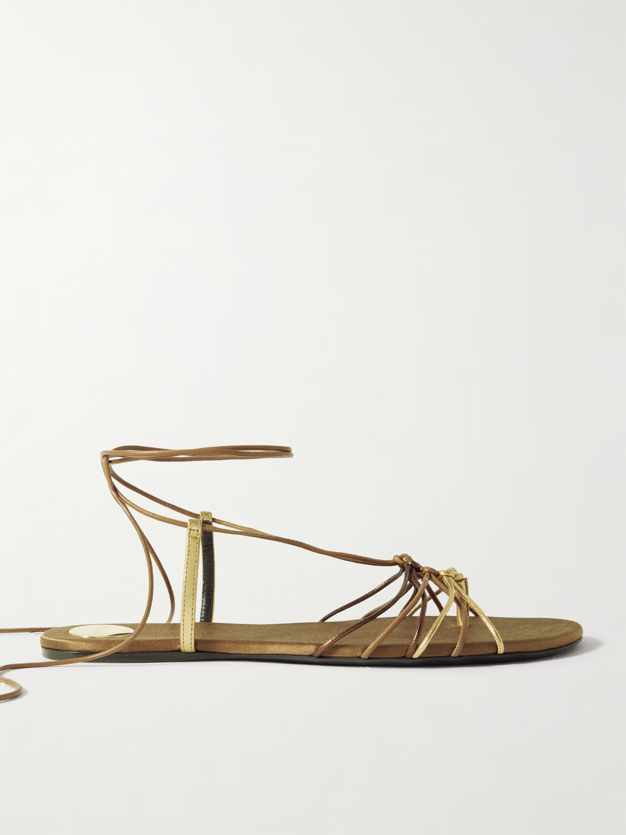 SAINT LAURENT - Babylone Embellished Metallic Leather Sandals - Brown | NET-A-PORTER (US)