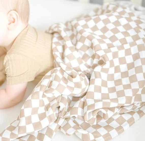 Tan Checker Muslin Baby Swaddle - Etsy | Etsy (US)