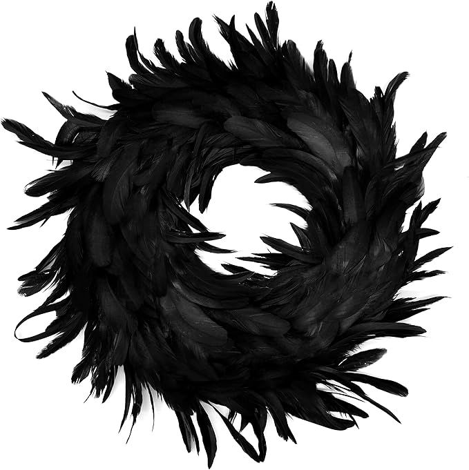 Natural Feathers Wreath 13.75" in Black for Halloween Decorations, Spooky Scene Party Favors, Hal... | Amazon (US)