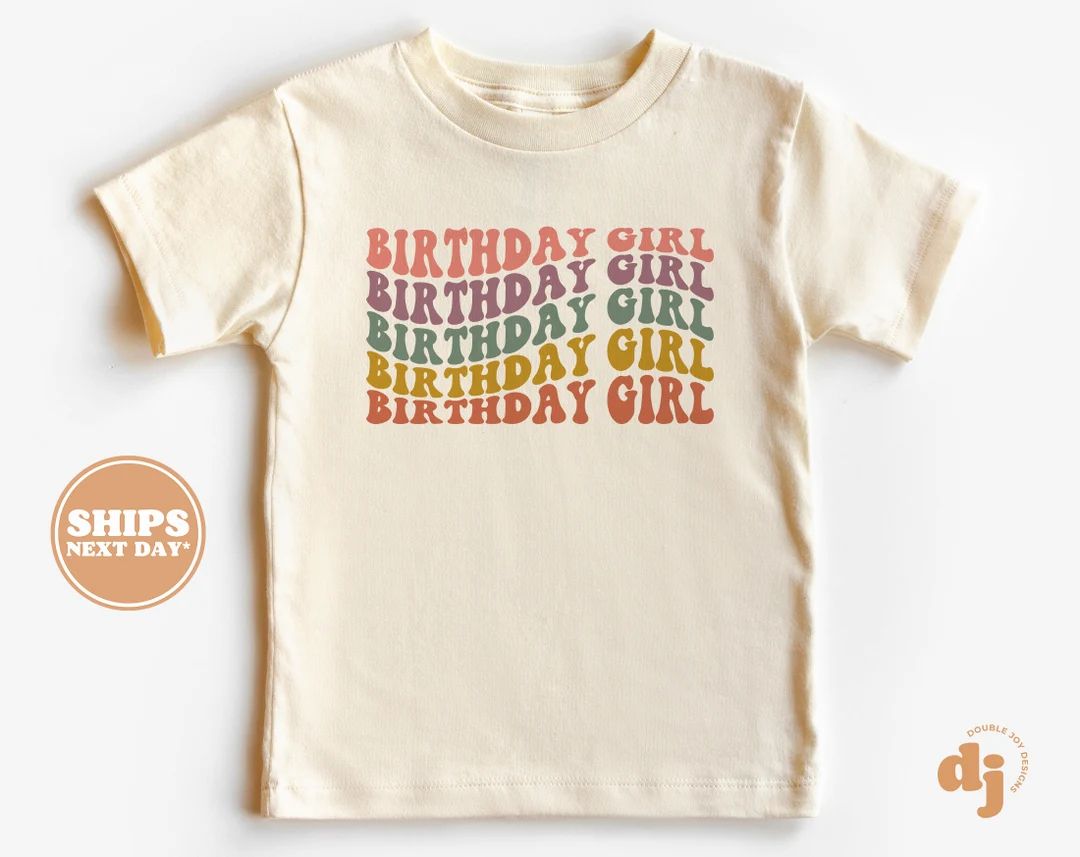 Retro Birthday Girl Toddler Shirt - Rainbow Wavy Letter Birthday Girl Shirt - Girls Birthday Natu... | Etsy (US)