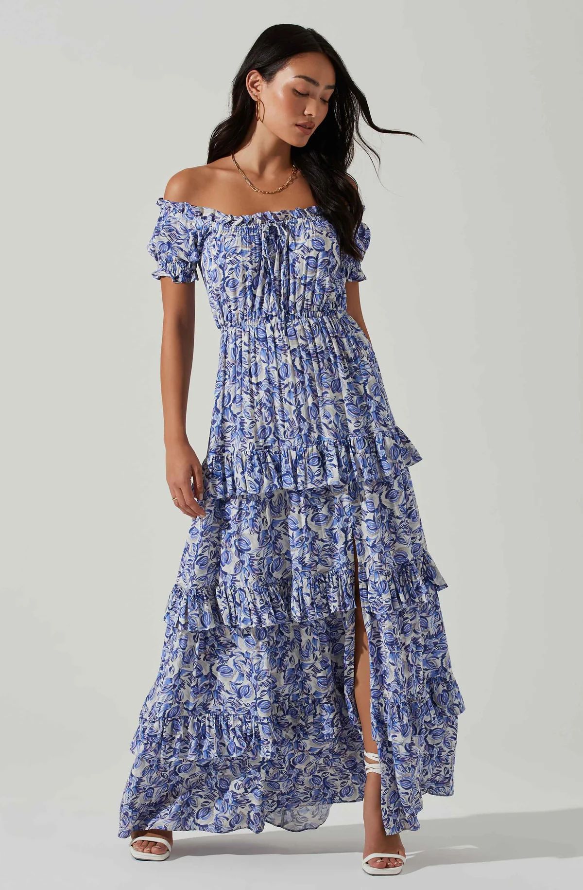 Viona Floral Off Shoulder Tiered Maxi Dress | ASTR The Label (US)