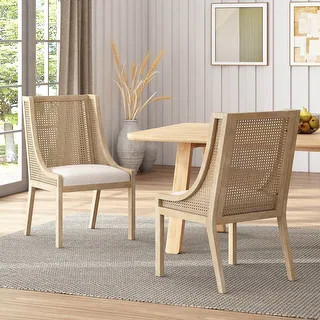 Maurers Cane and Wood Upholstered Dining Chairs (Set of 2) by Christopher Knight Home - Bed Bath ... | Bed Bath & Beyond