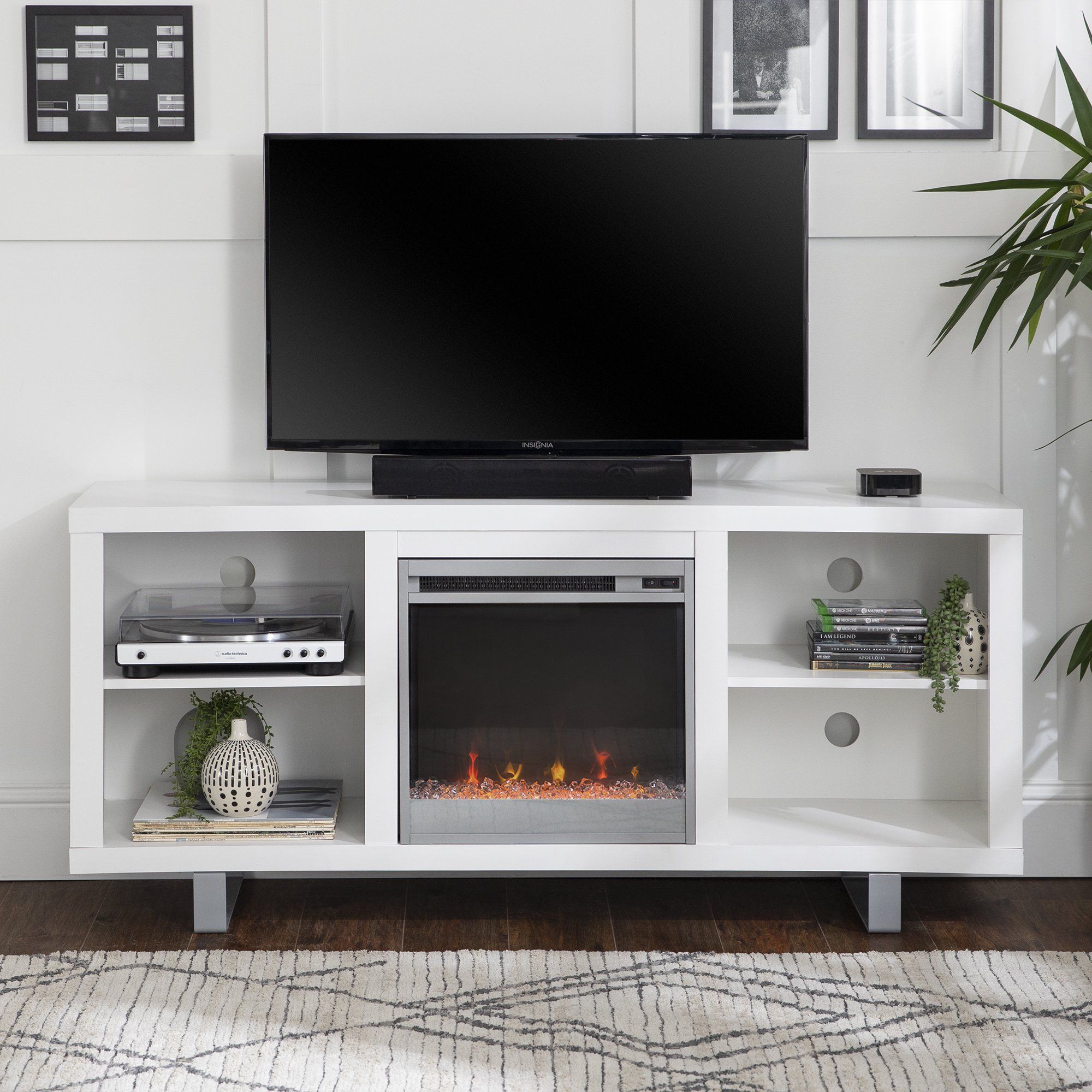 Manor Park Modern Fireplace TV Stand for TVs up to 64", White | Walmart (US)