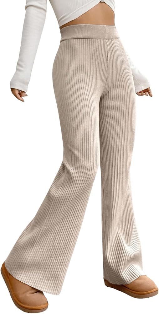 MakeMeChic Women's Wide Leg Pants Ribbed Knit High Waist Casual Lounge Pants | Amazon (US)